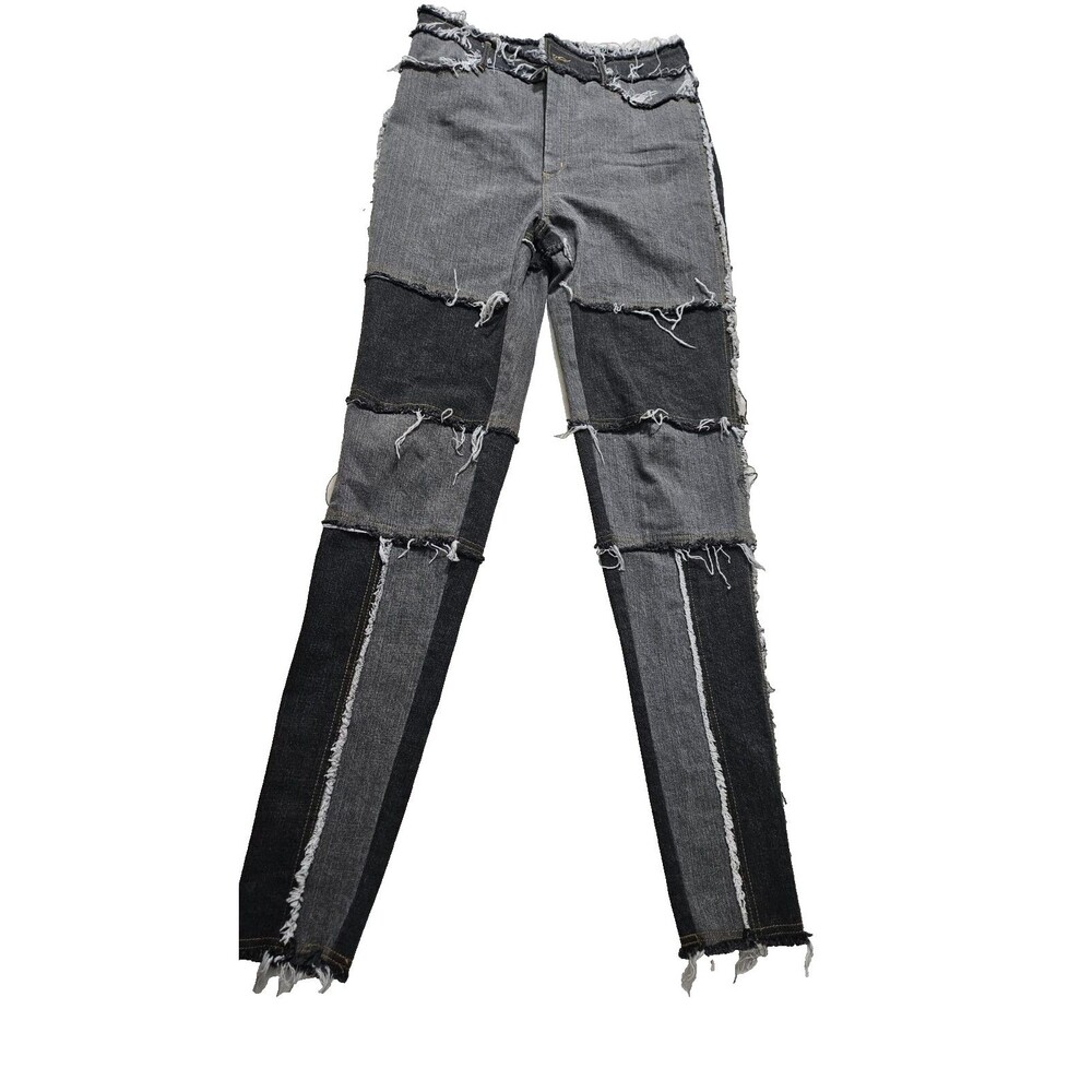So Real Gsuwoo Patchwork Jeans Women's Size Large Black Gray Jeans